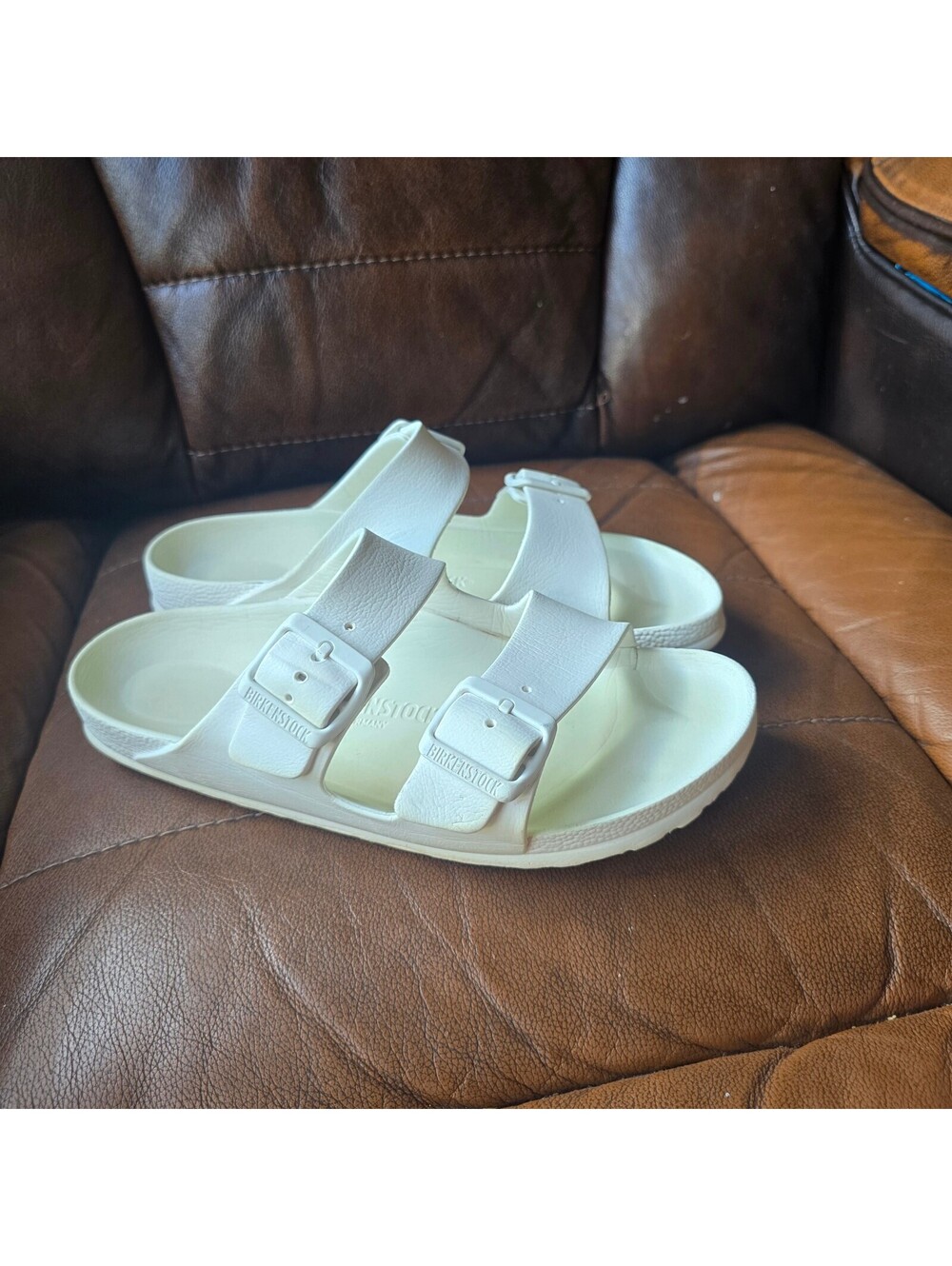white Birkenstock Arizona EVA sandals in size 38